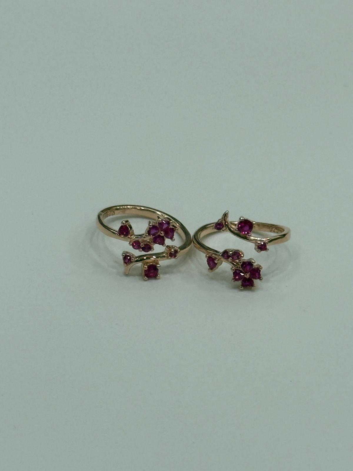 92.5 Silver Rose Gold  Floral  Ruby Stone Toe Ring 